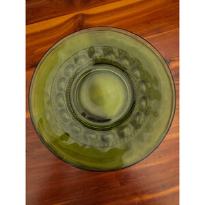 3 Vintage Indiana Glass King’s Crown Olive Green Snack Plate 8.5” Thumbprint